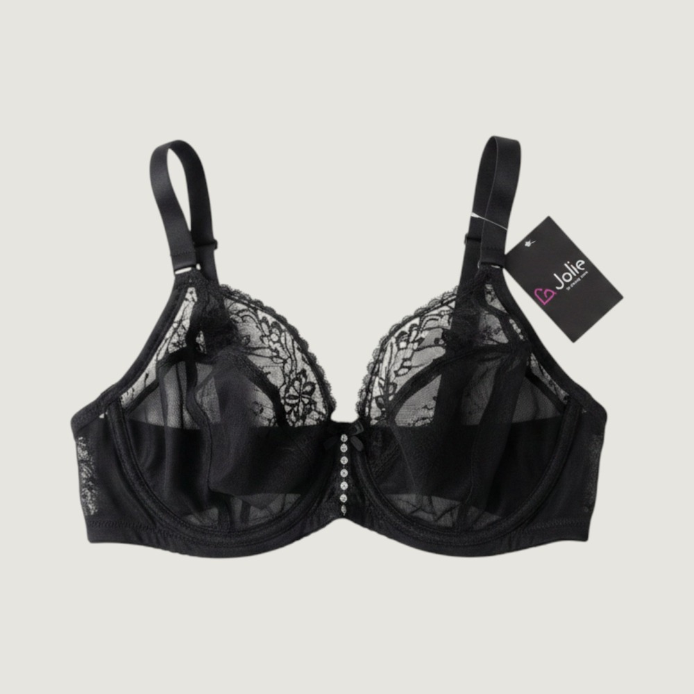 Elomi Matilda Bra 34F Black New Sheer Mesh Plunge Underwire EL8900BLK